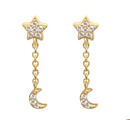 Star Moon Chain Studs