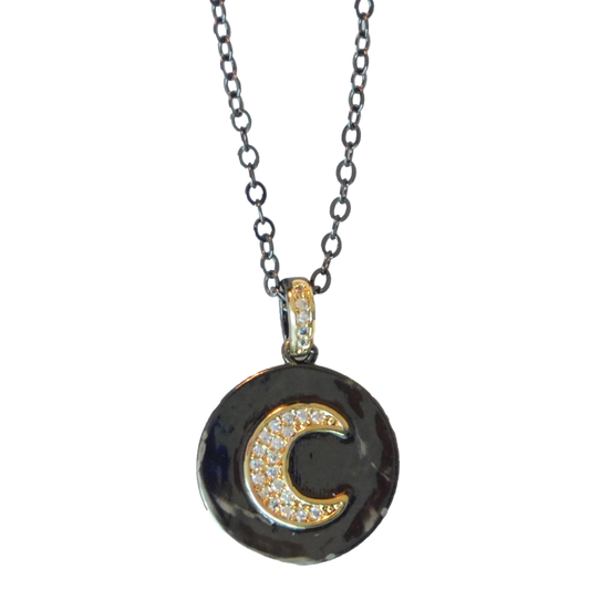 Black Disc Gold Charm Necklace