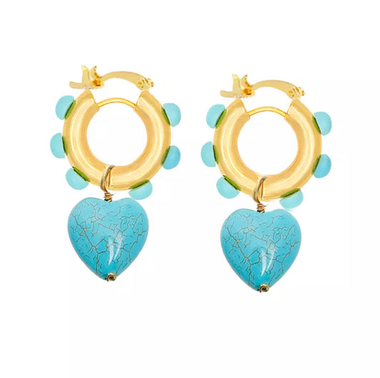 Turquoise Heart Hoops