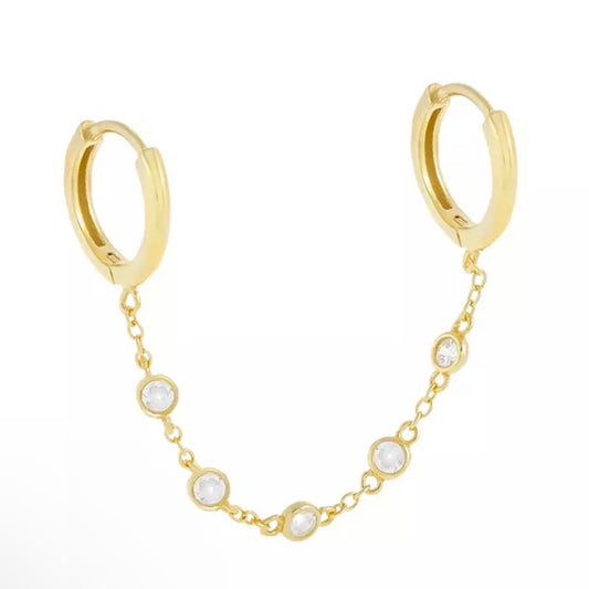 Double Piercing Bezel Chain Huggie