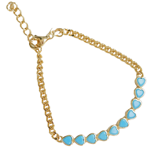 Turquoise Cuban Link Heart Bracelet
