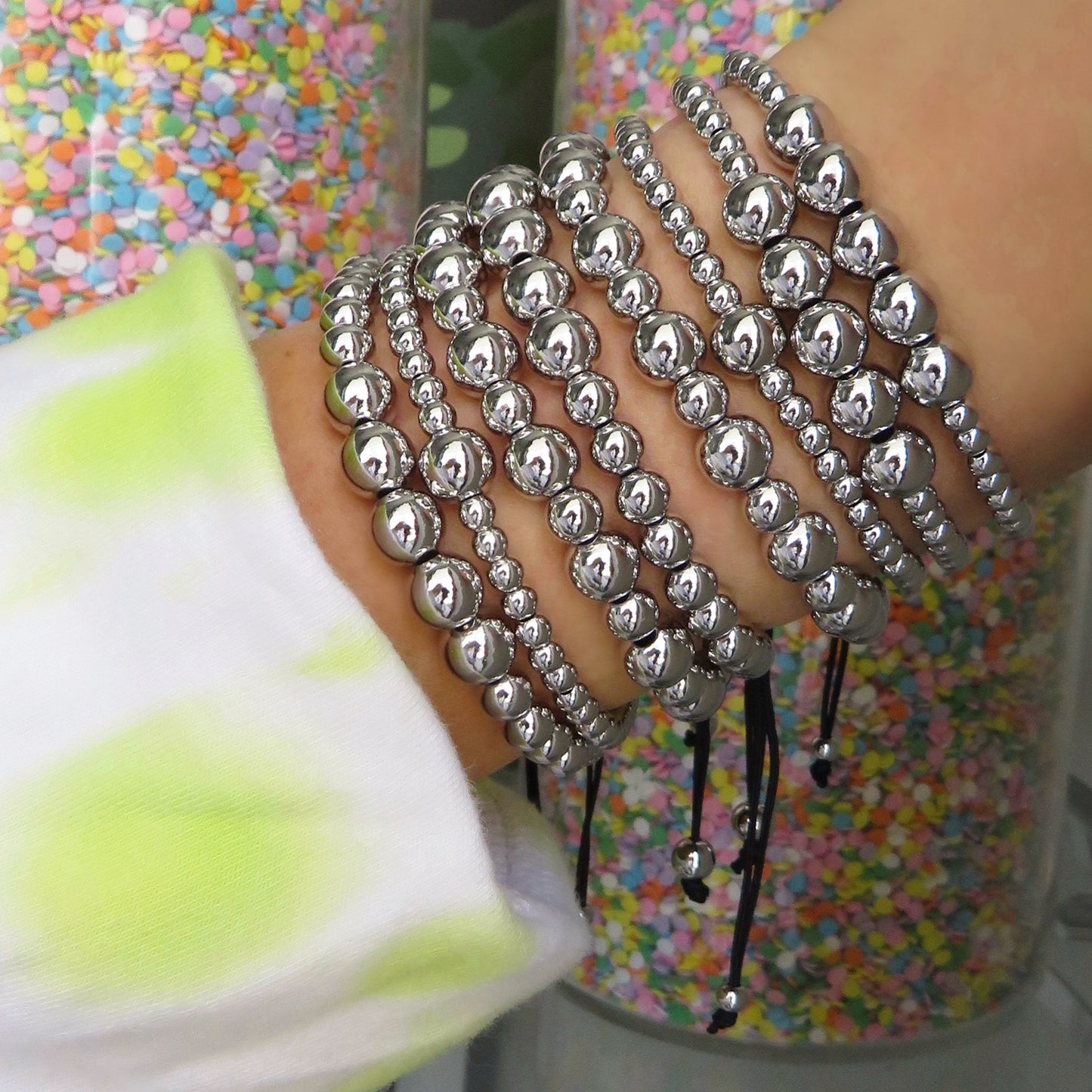 Beaded Rope Silver Bracelets