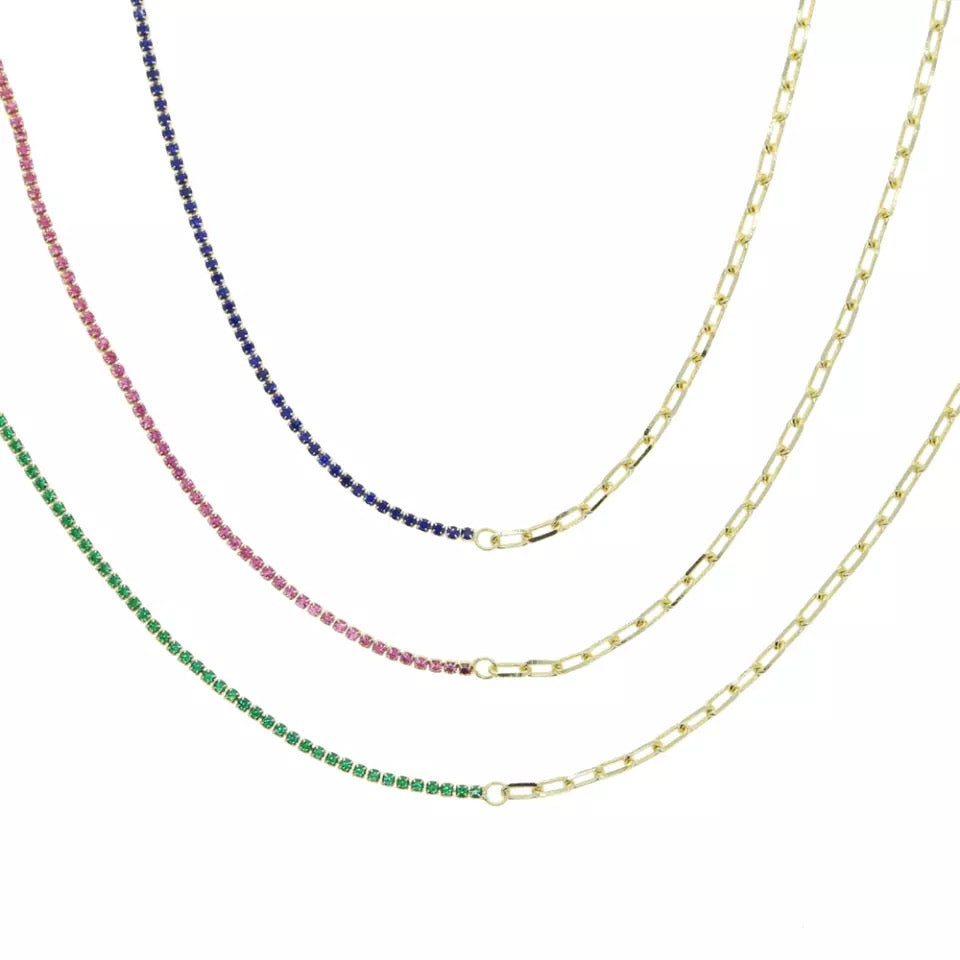 Half Tennis Half Paperclip Necklace