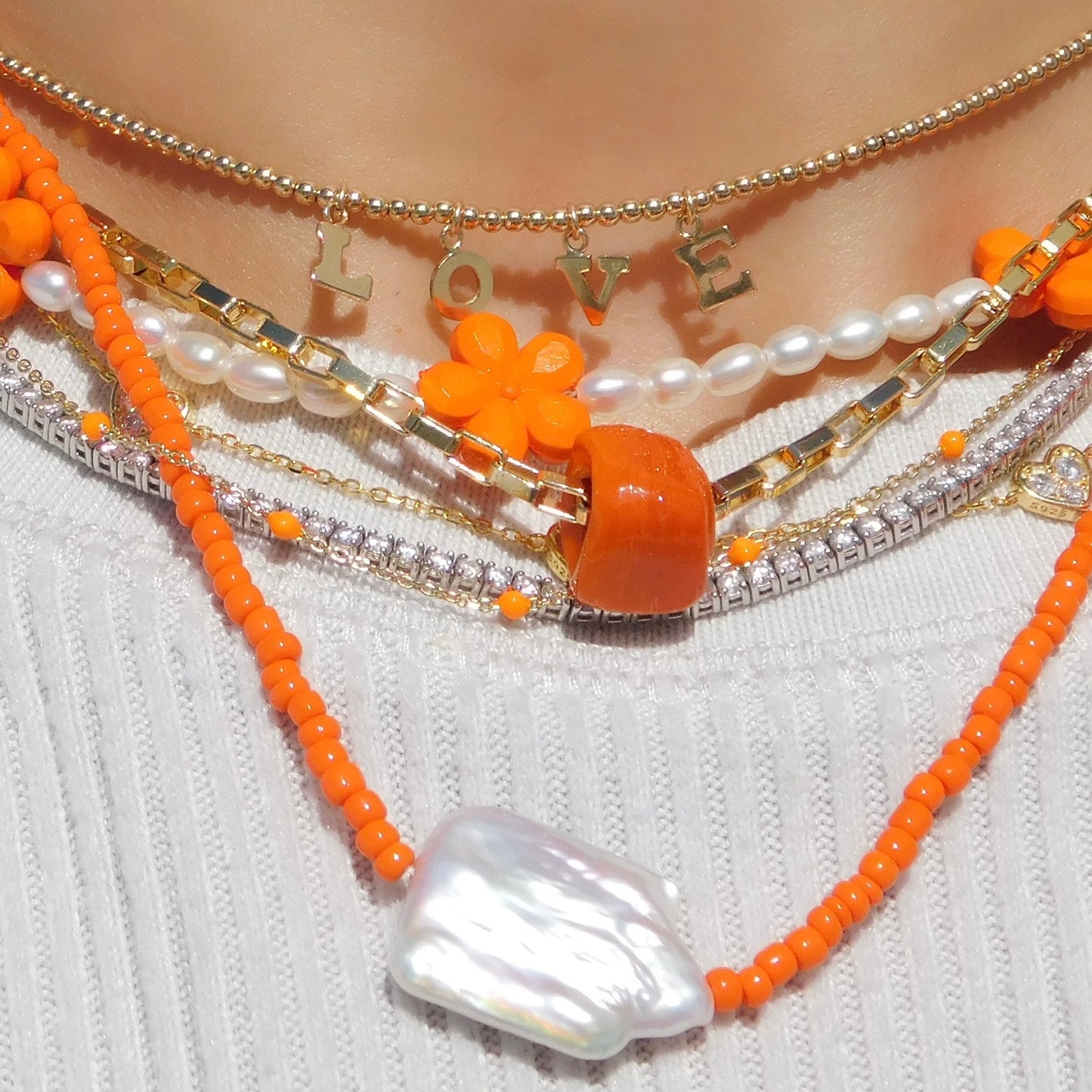 Orange Pearl Necklace