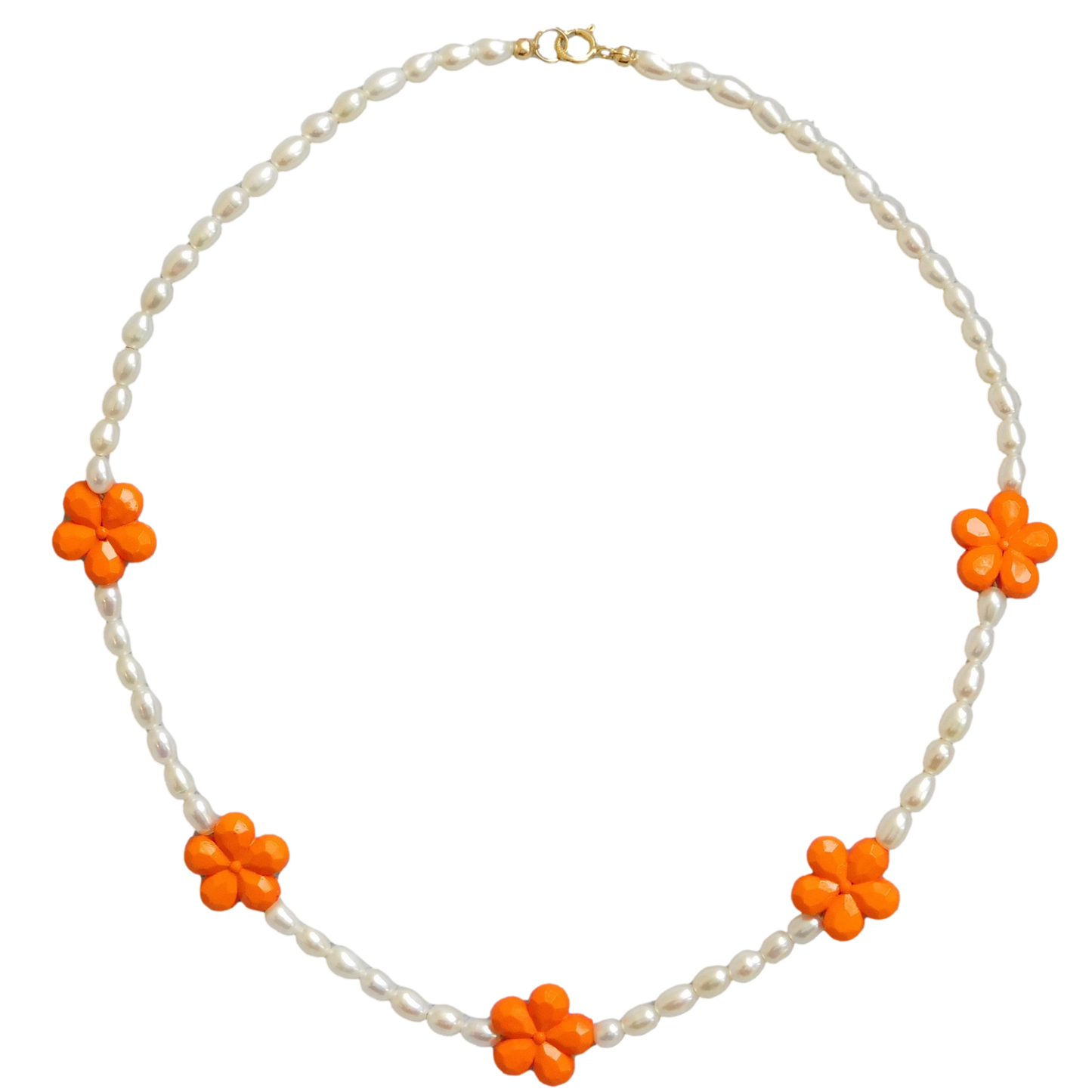 Orange Flower Pearl Necklace