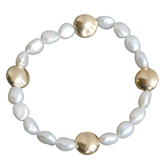Flat Gold Pearl Beaded Bracelet