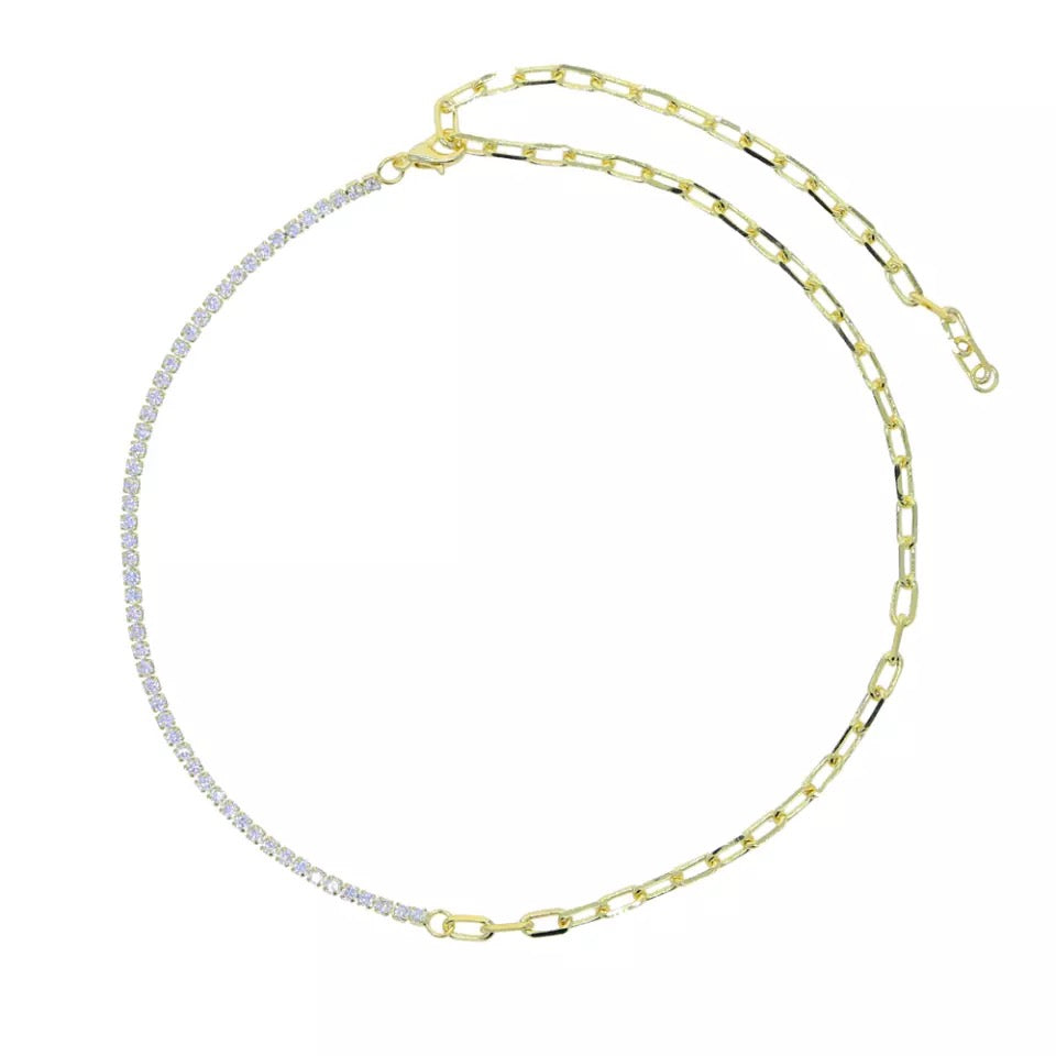 Half Tennis Half Paperclip Necklace